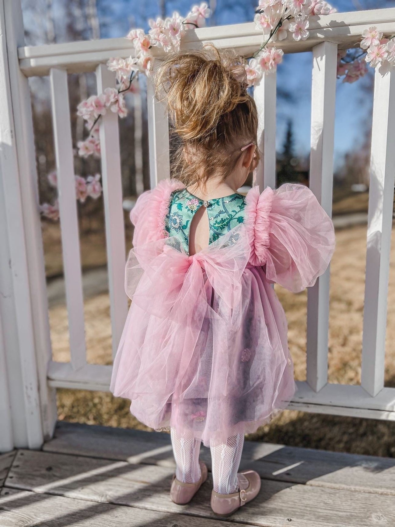 Girl | Eva And Floral Tulle Dress | Pink x Green