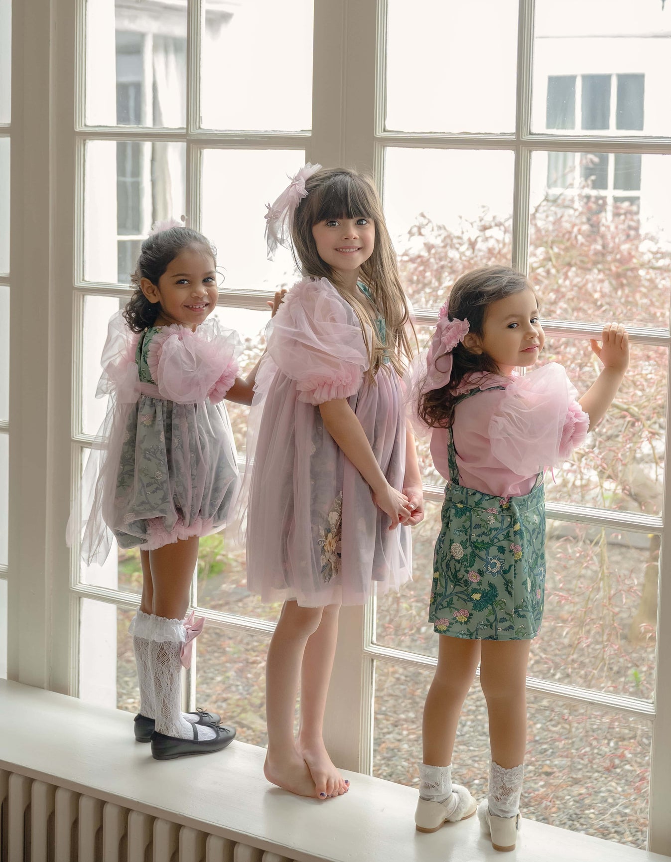 Girl | Eva And Floral Tulle Dress | Pink x Green