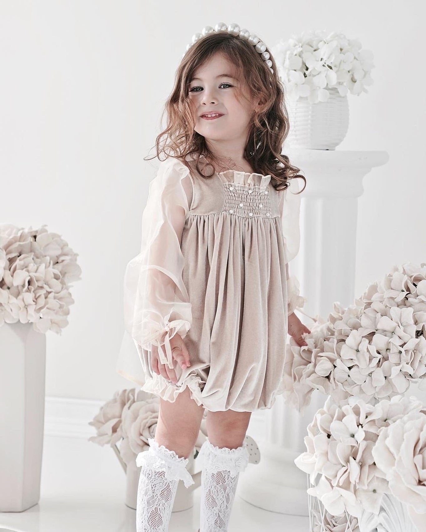 Girl | Helena Velour Romper | Beige
