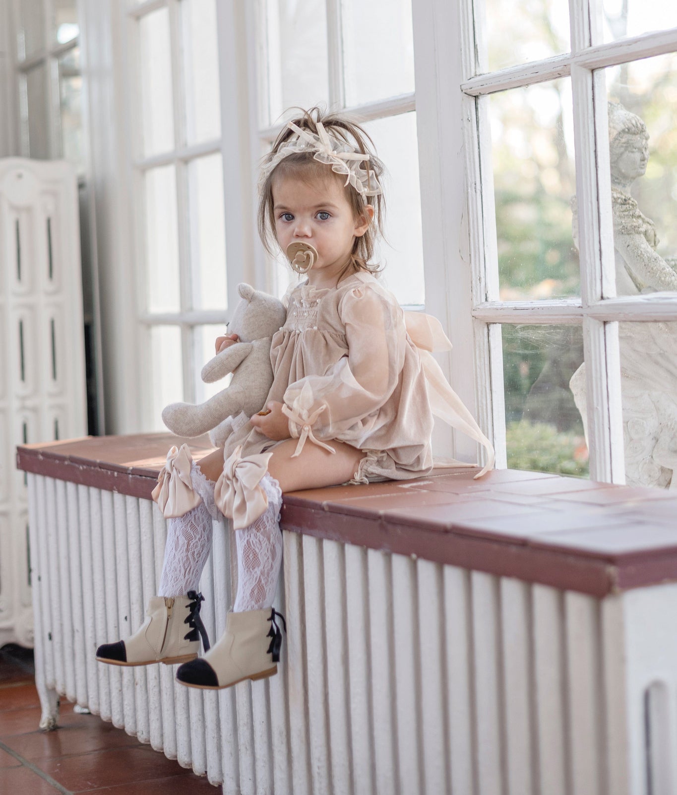 Girl | Helena Velour Romper | Beige