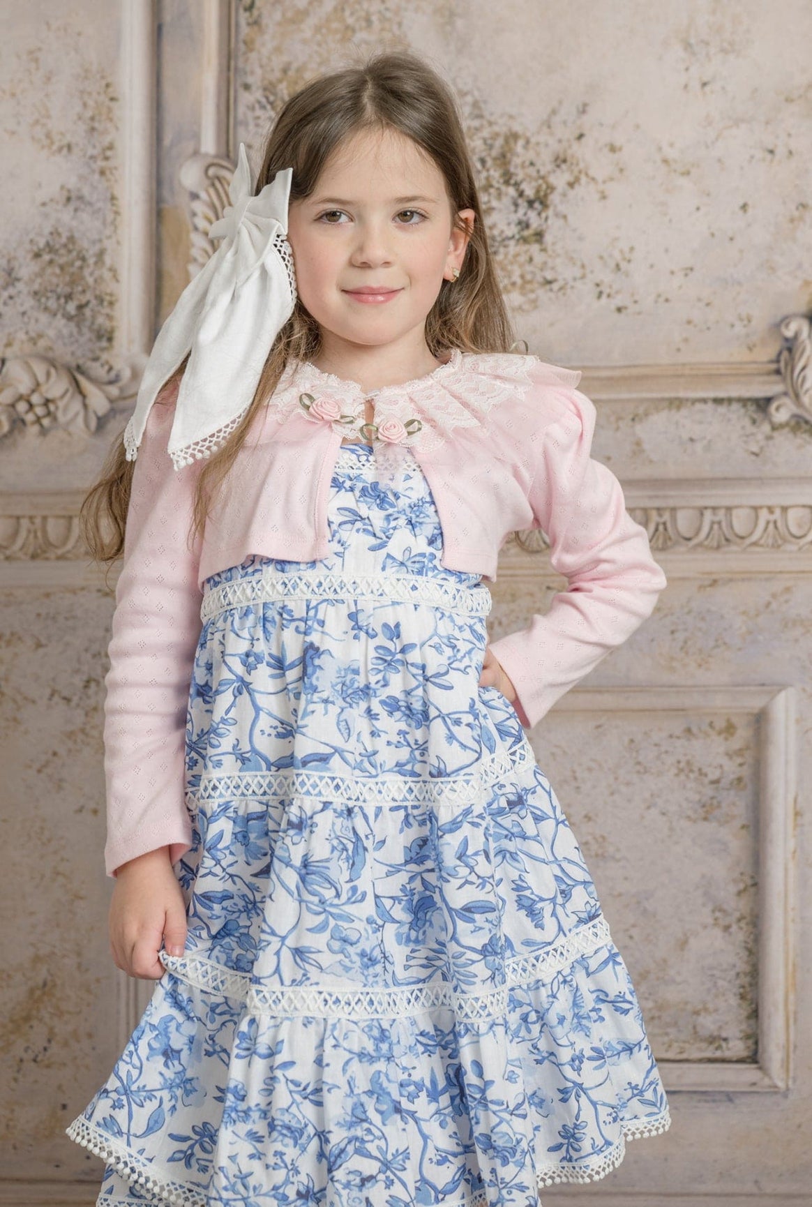 Girl | Jaylin and Linen Sleeveless Summer Dress | Blue x White