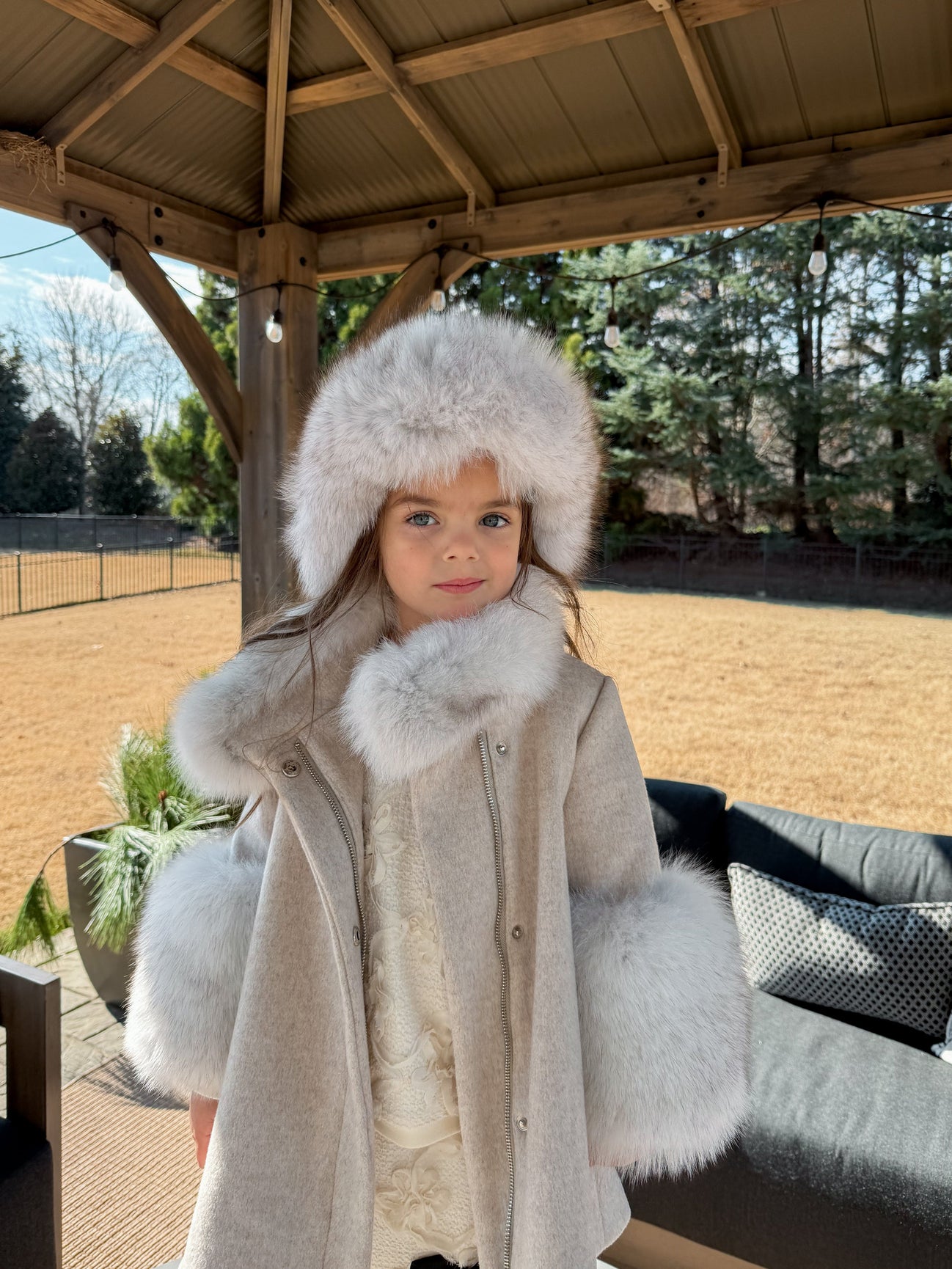 Girl | Karenina Grey Fur Wool Coat | Gray