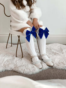 Girl | Knee High Socks Royal | White x Blue