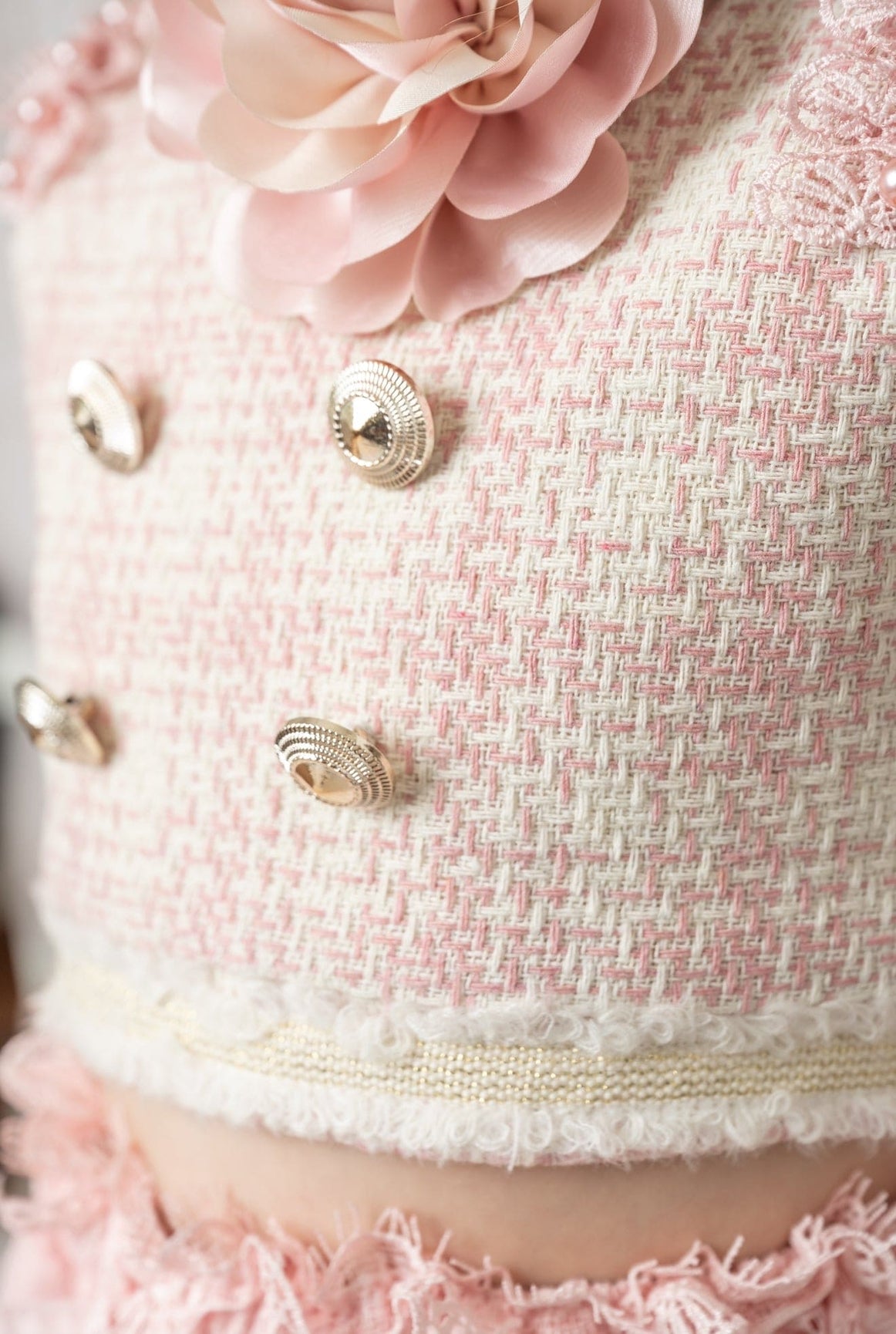 Girl | Molly Tweed Top and Lace Skirt Set | Pink