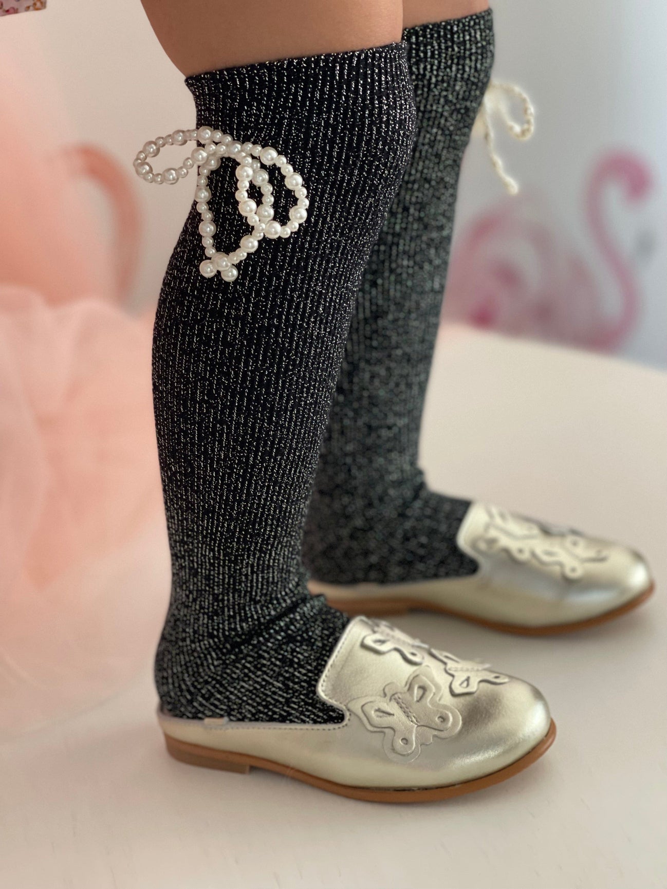 Girl | Perla Shimmer Socks Charcoal | Black