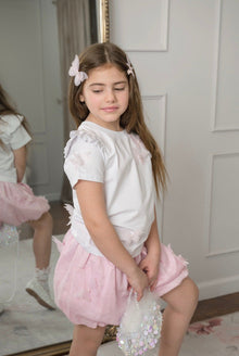 Girl | Pink Butterfly Bubble Linen Shorts