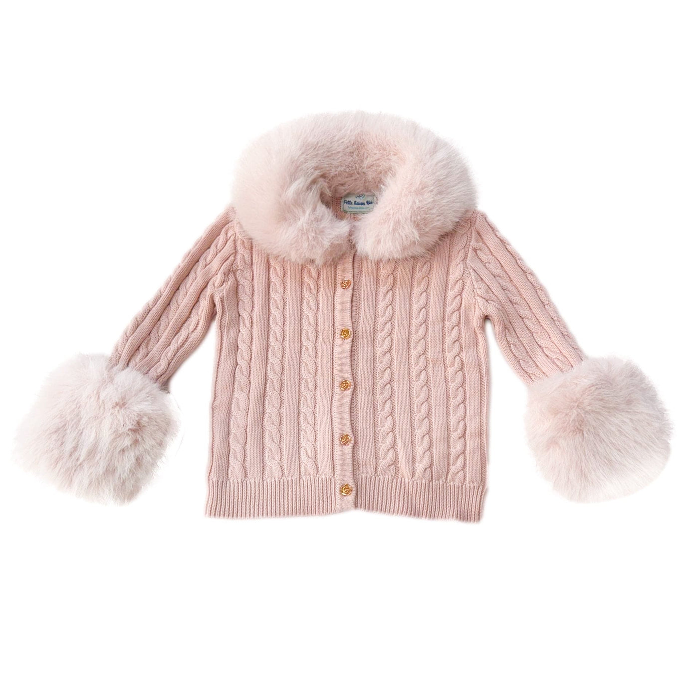 Girl | Pink Cableknit Faux Fur Cotton Cardigan
