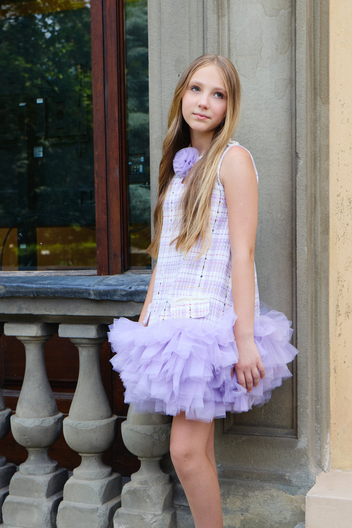 Girl | Violet Tweed and Tulle Dress