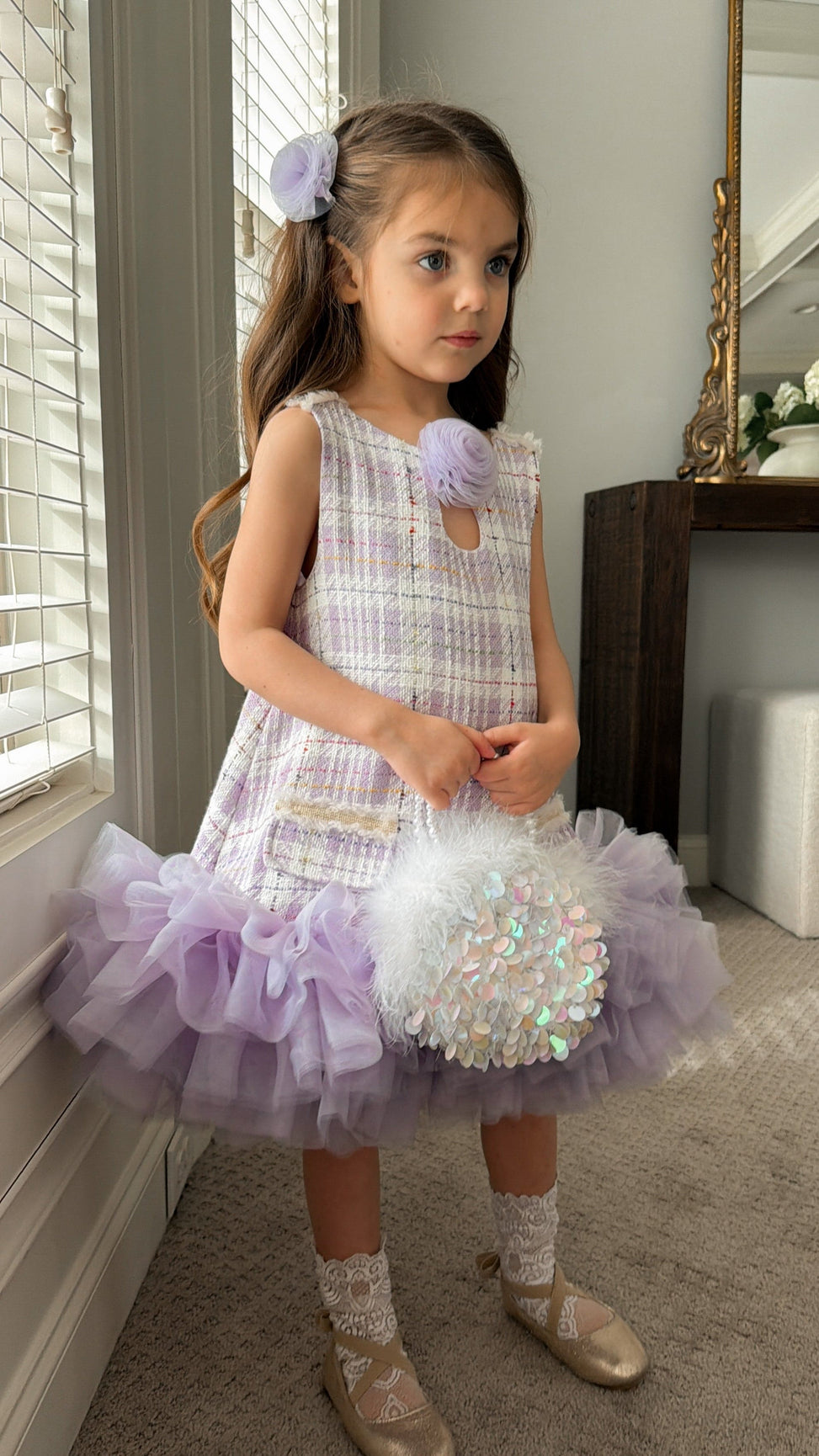 Girl | Violet Tweed and Tulle Dress