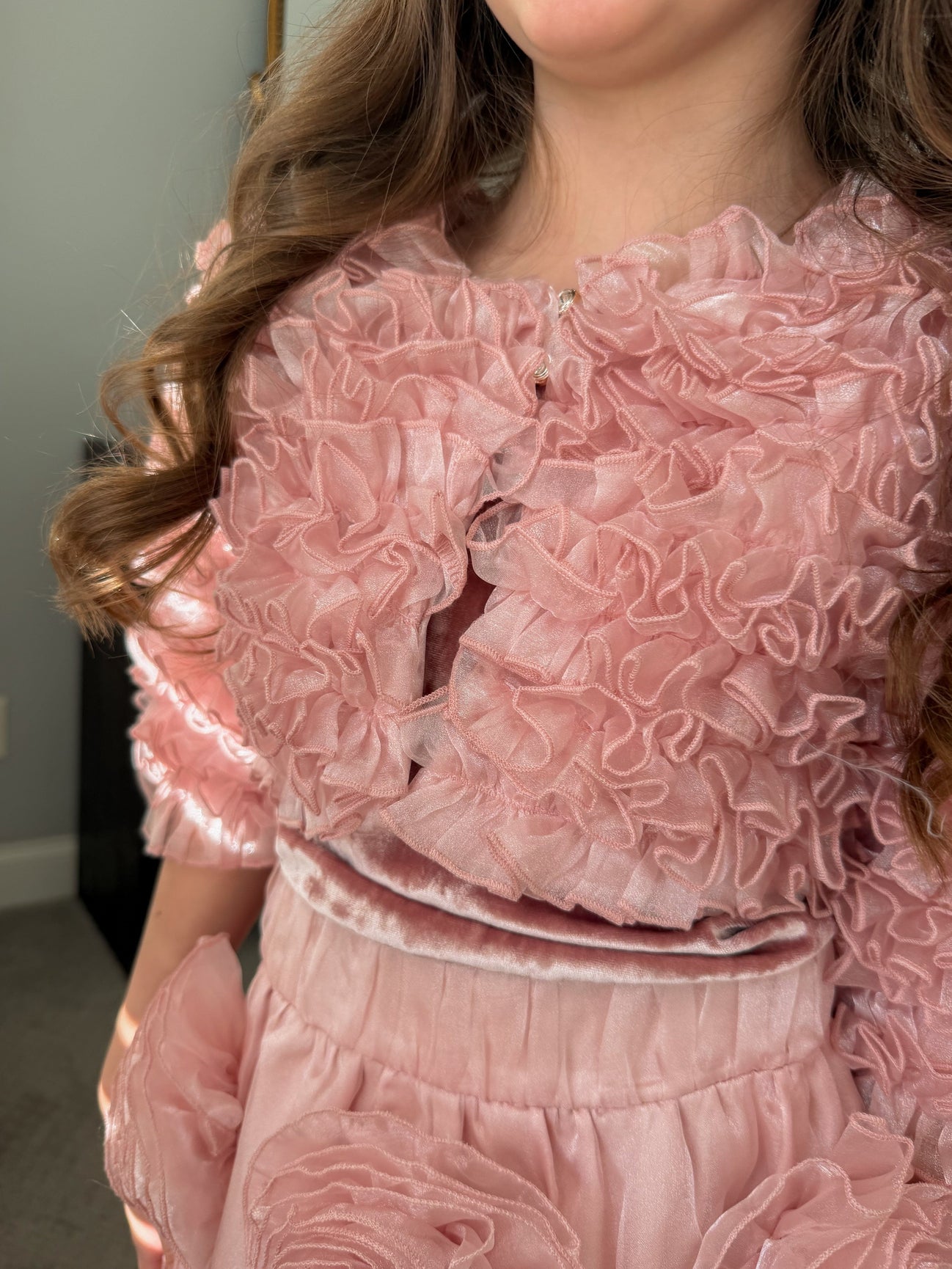Girl | Vivian Ruffle Organza Jacket | Dusty Pink