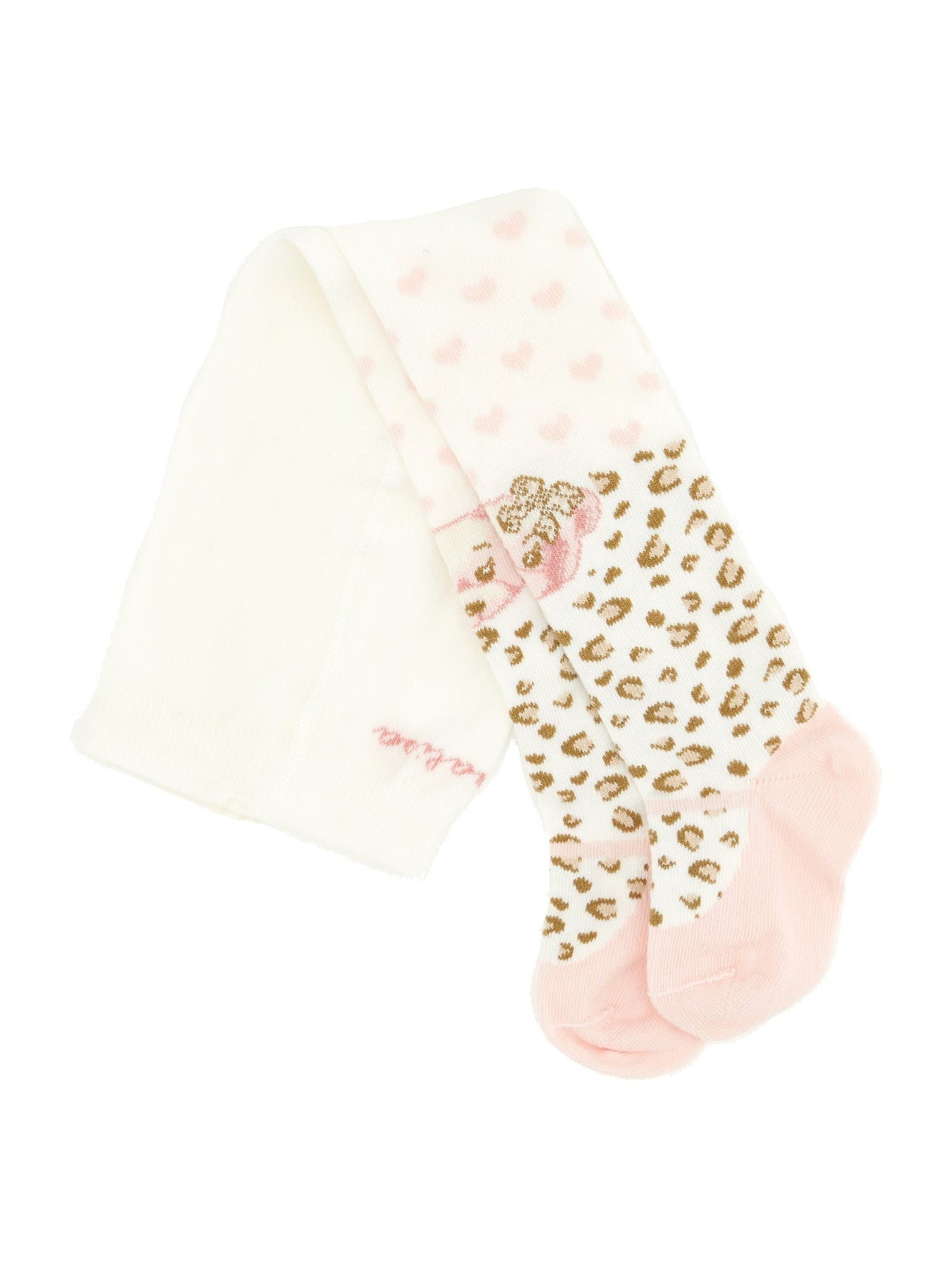 Girls | Warm Cotton Dappled Teddy Tights | Pink+Cream