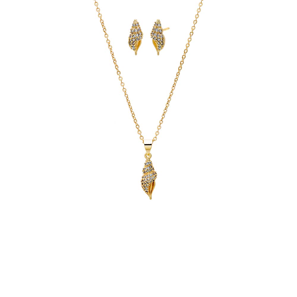 Gold Pave Shell Earring & Necklace Combo Set - Adina's Jewels