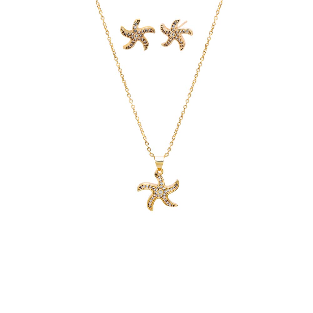 Gold Pave Starfish Earring & Necklace Combo Set - Adina's Jewels