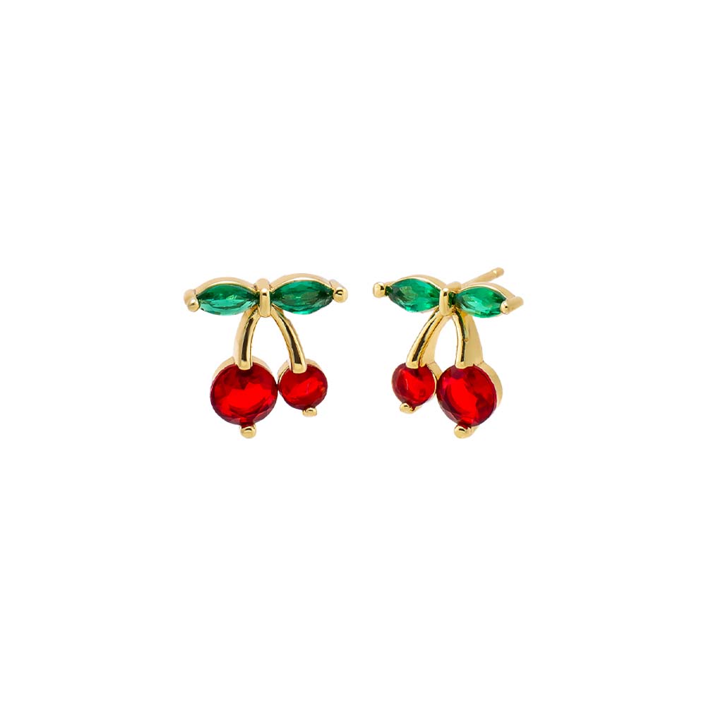Red CZ Red & Green Cherry Stud Earring - Adina's Jewels