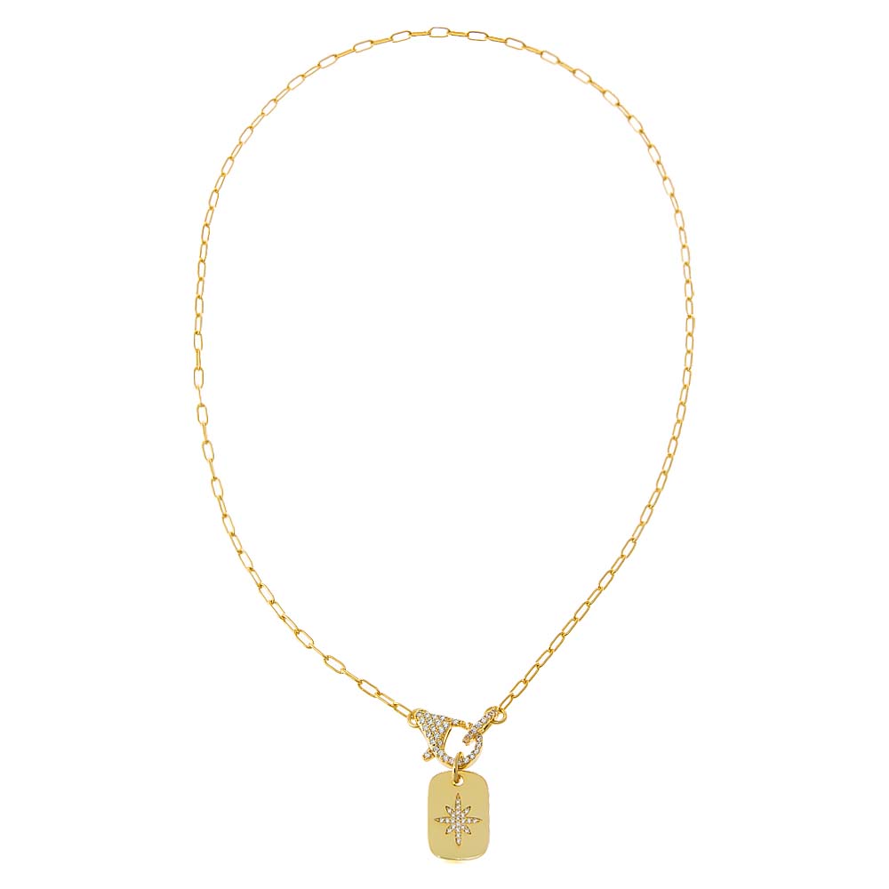 Pave Starburst Dog Tag Toggle Necklace - Adina's Jewels