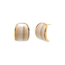 White Marble Colored Curved Stone Bezel Stud Earring - Adina's Jewels
