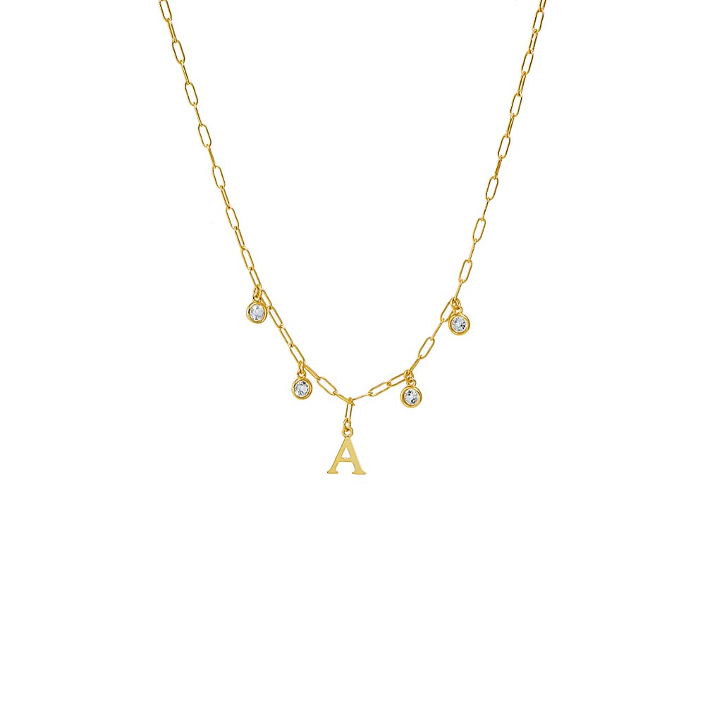 Gold / A Solid Initial X Dangling Bezels Paperclip Necklace - Adina's Jewels