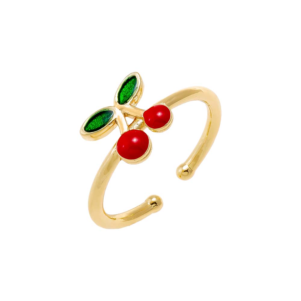 Red Colored Enamel Cherry Adjustable Ring - Adina's Jewels