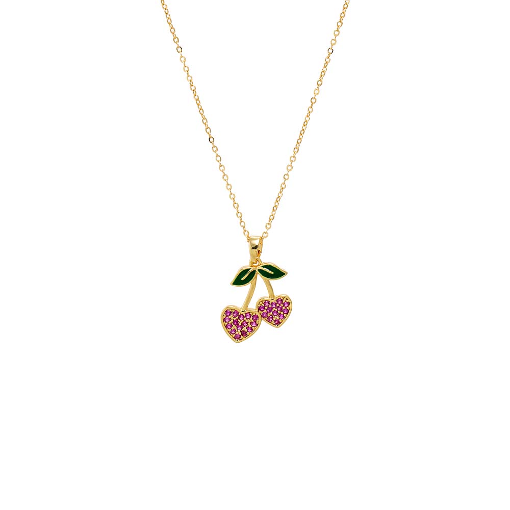 Red Red Pave Cherry Hearts Pendant Necklace - Adina's Jewels