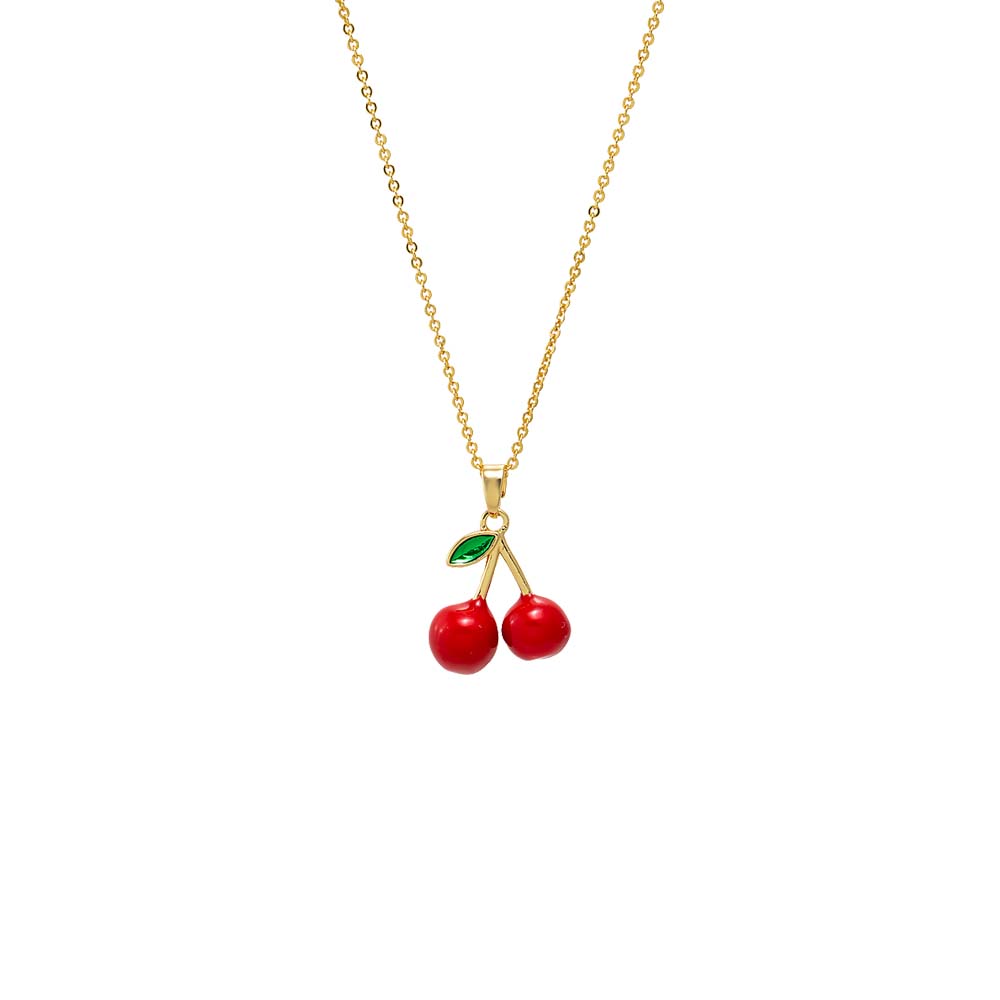 Red Red & Green Enamel Cherry Charm Necklace - Adina's Jewels