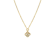 Gold / A Pave Initial Four Leaf Clover Stone Necklace - Adina's Jewels