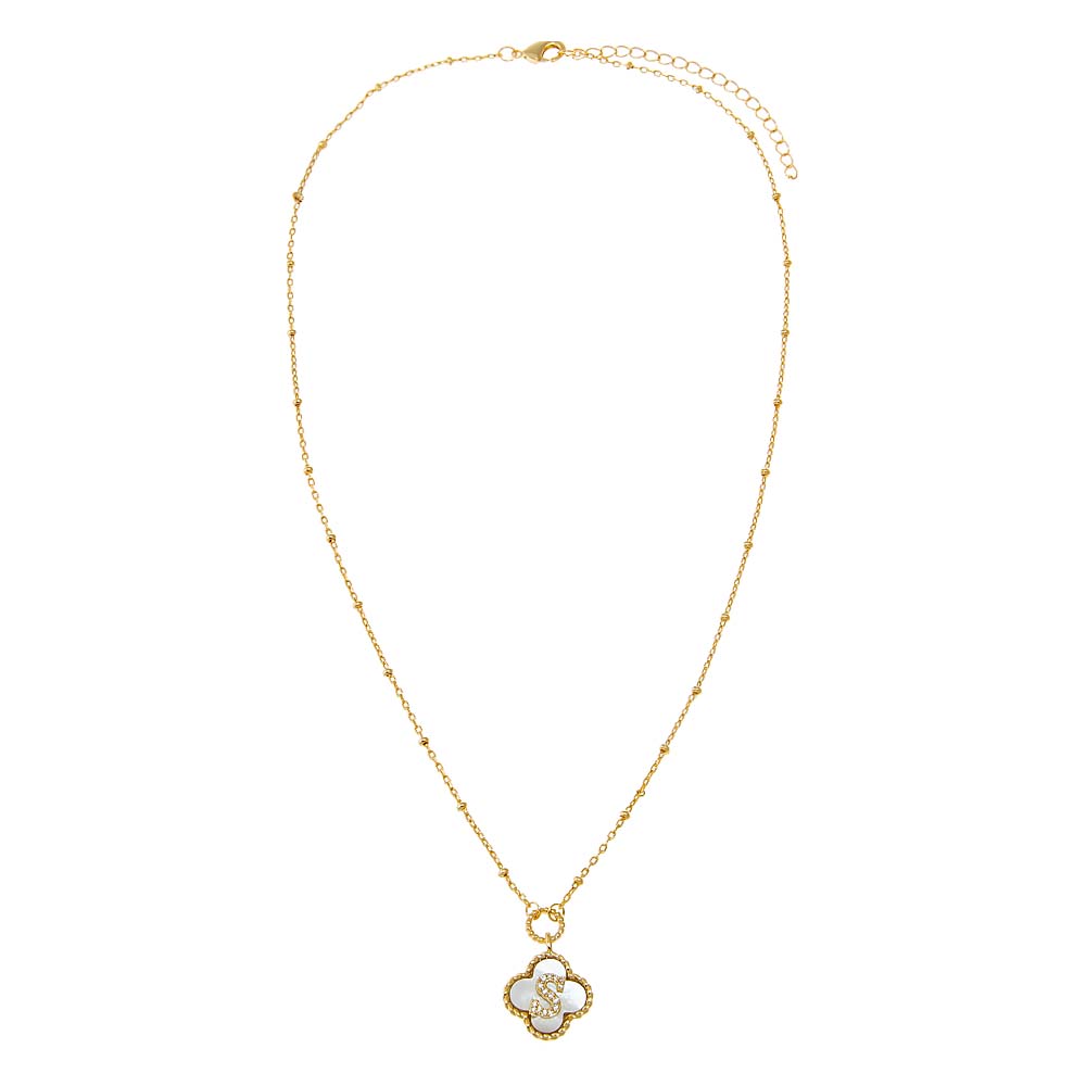 Pave Initial Four Leaf Clover Stone Necklace - Adina's Jewels