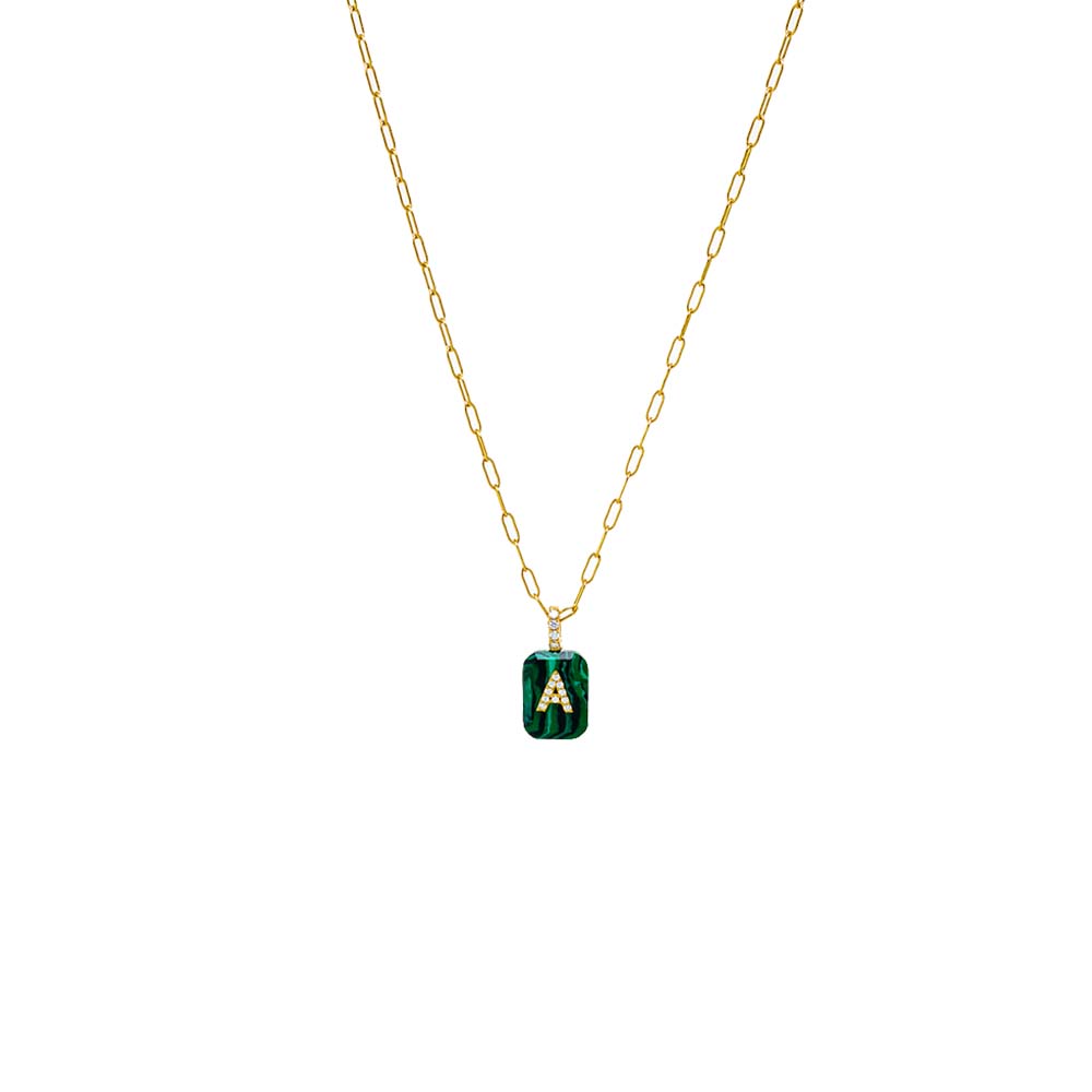 Malachite / A Pave Initial X Malachite Dog Tag Necklace - Adina's Jewels