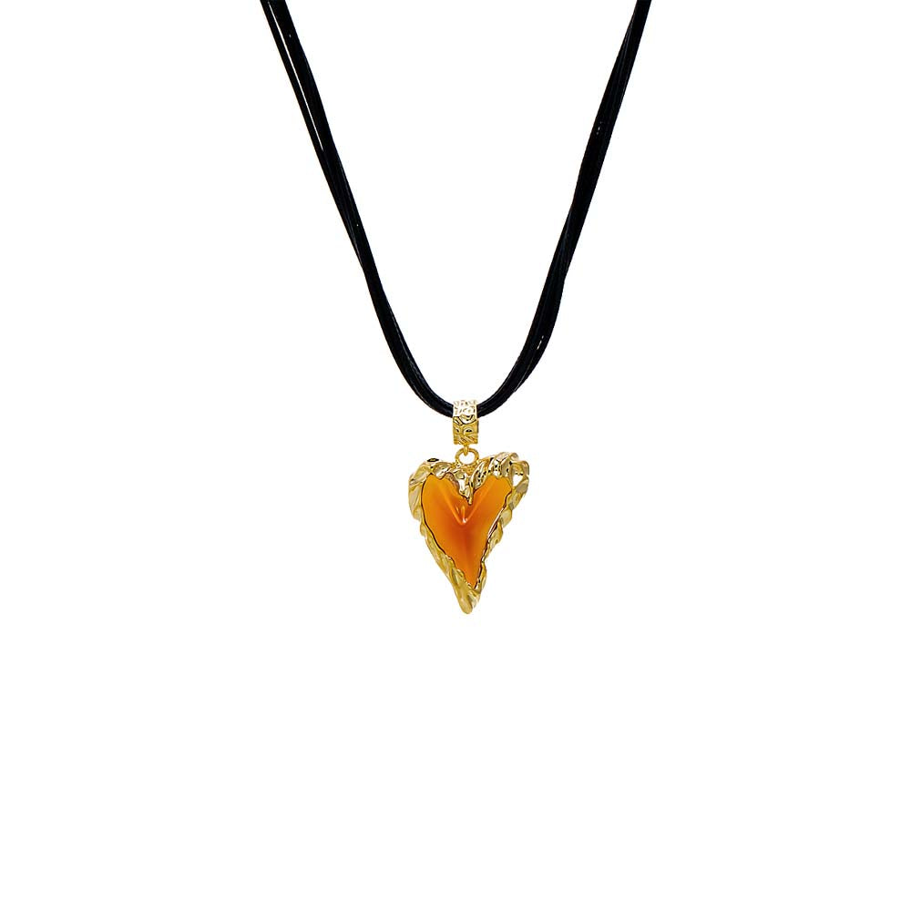 Orange Amber Heart Curved Rope Necklace - Adina's Jewels
