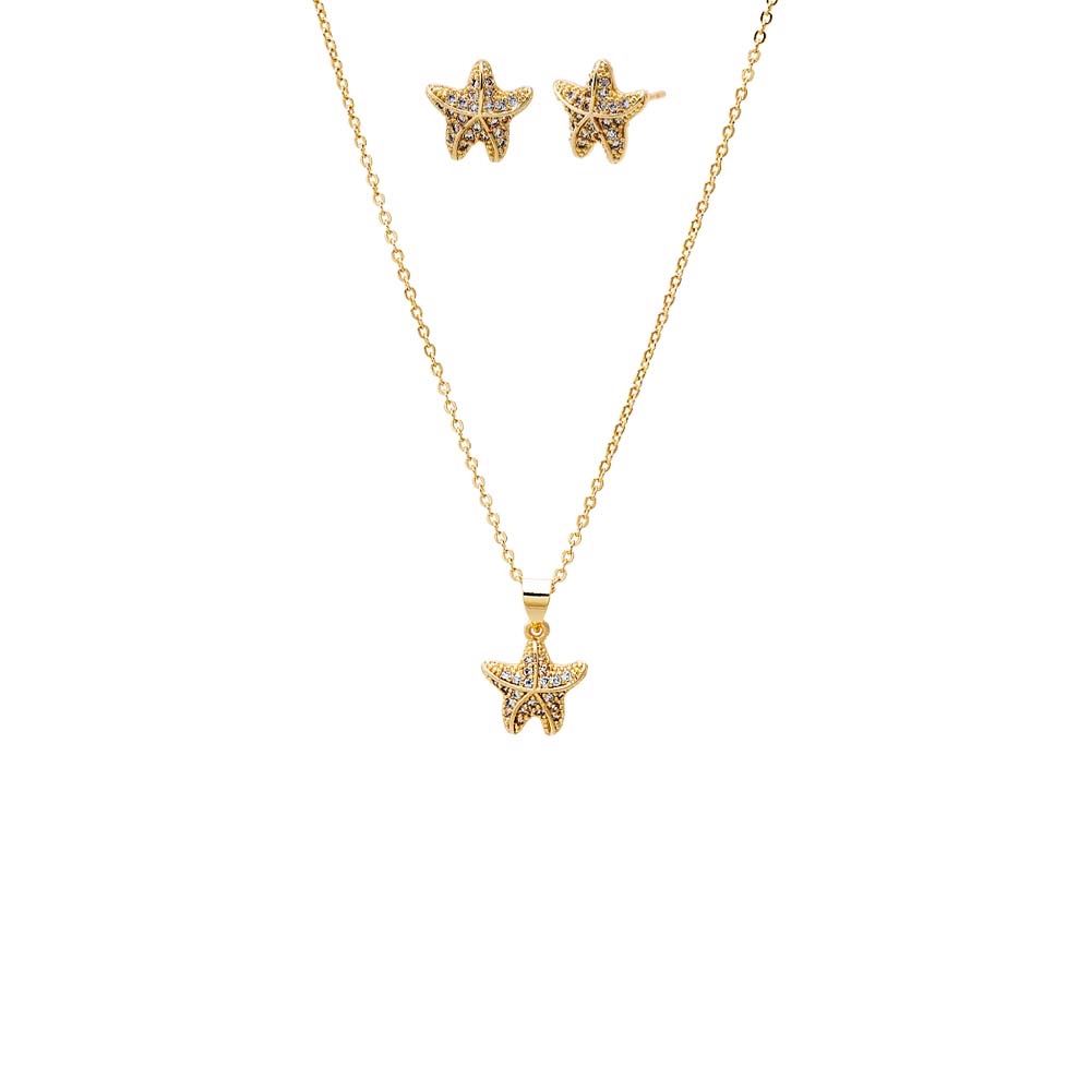 Gold Puffy Star Earring & Necklace Combo Set - Adina's Jewels