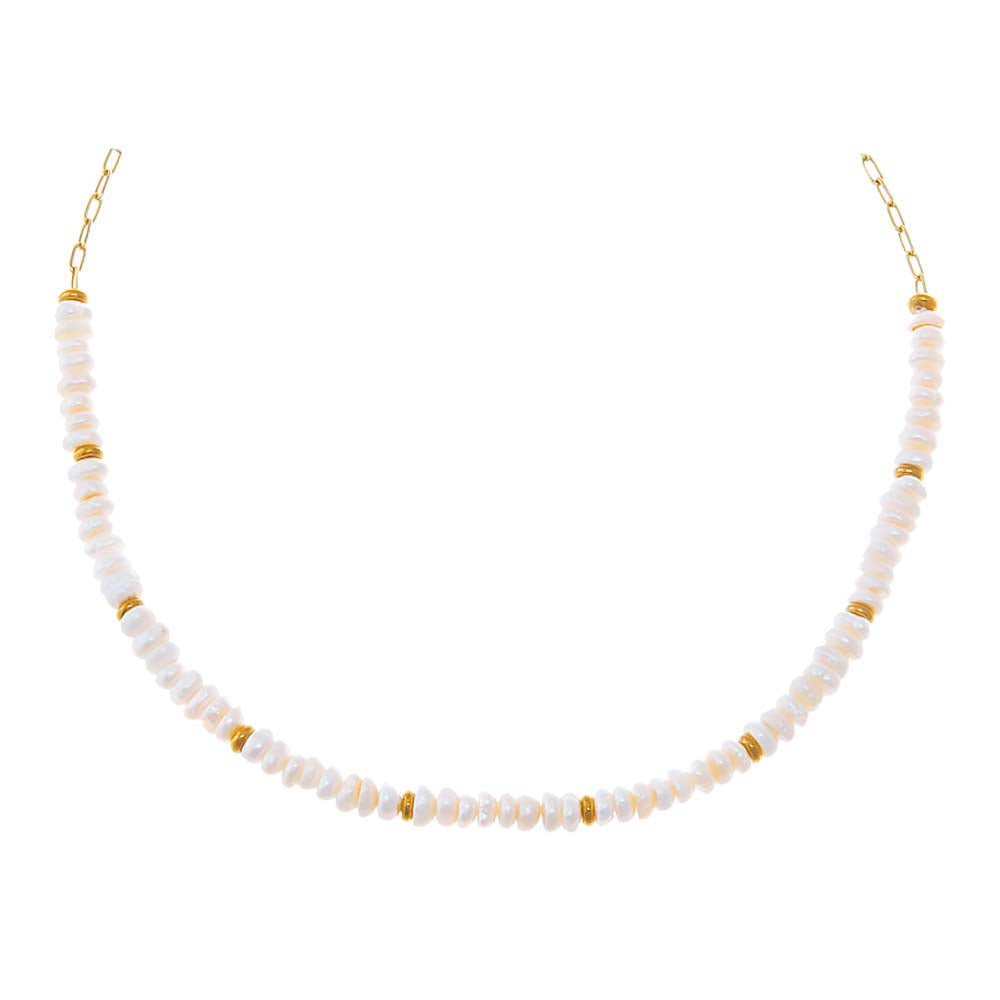 Pearl White Gold Bead Freshwater Pearl Necklace - Adina's Jewels