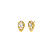 Gold Teardrop Stone Pave Rimmed Stud Earring - Adina's Jewels