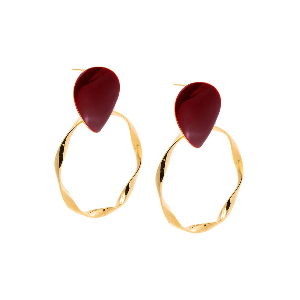 Red Colored Teardrop Twist Hoop Stud Earrings - Adina's Jewels