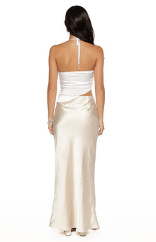 Gracie Contrast Satin Maxi Dress | White