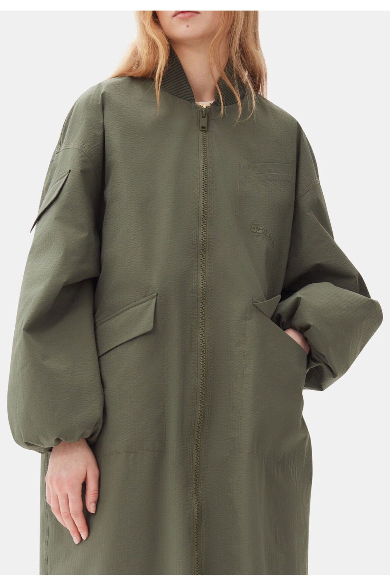 Green Tech Seersucker Oversized Shell Coat | Beetle