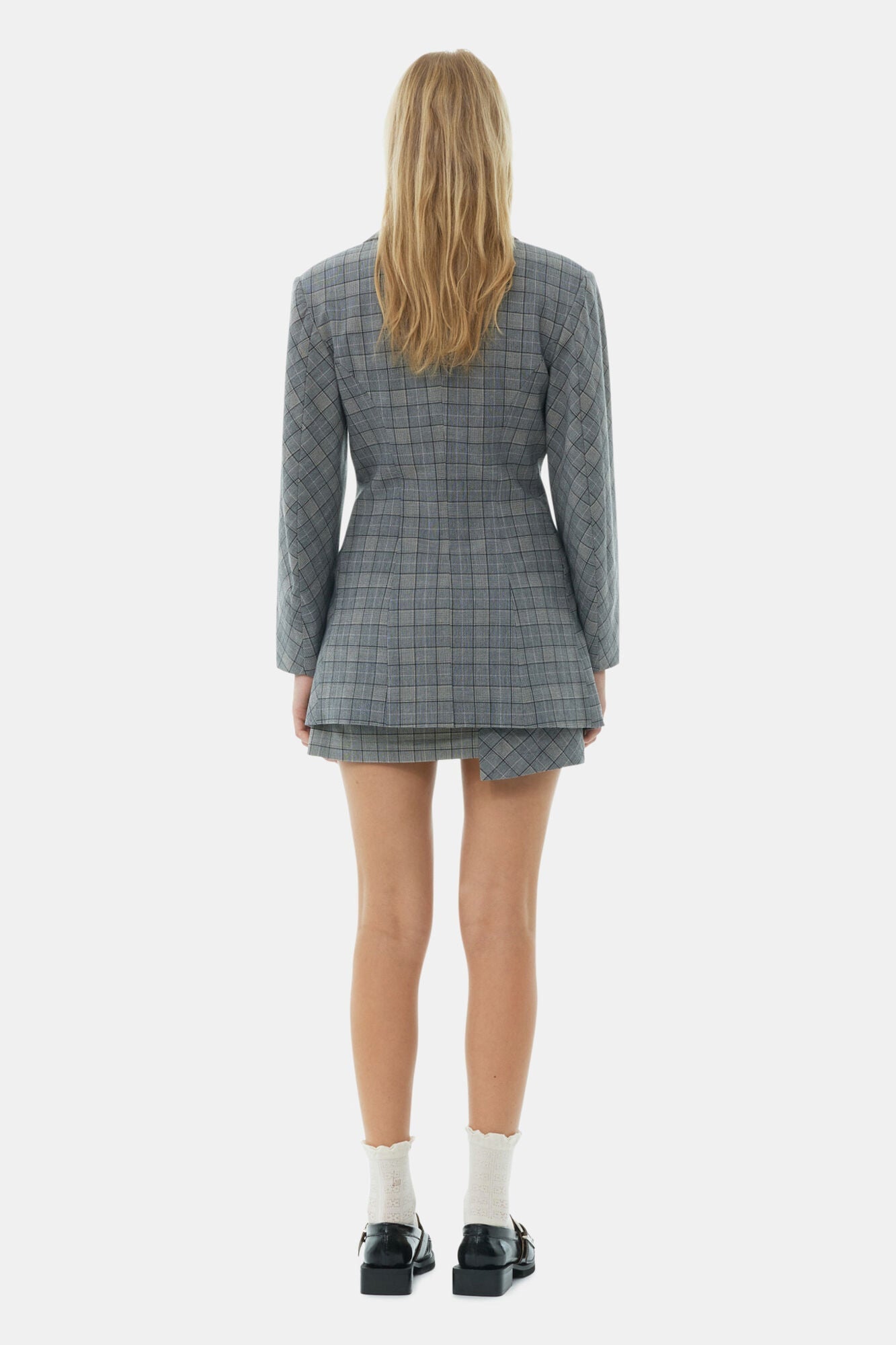 Grey Checkered Fitted Blazer | Frost Gray