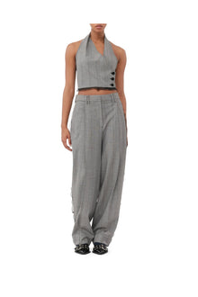 Grey Herringbone Suiting Pleated Trousers | Frost Gray