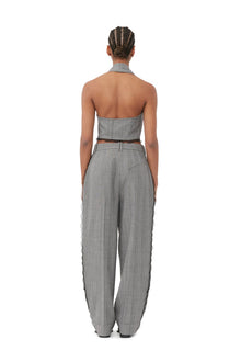 Grey Herringbone Suiting Pleated Trousers | Frost Gray