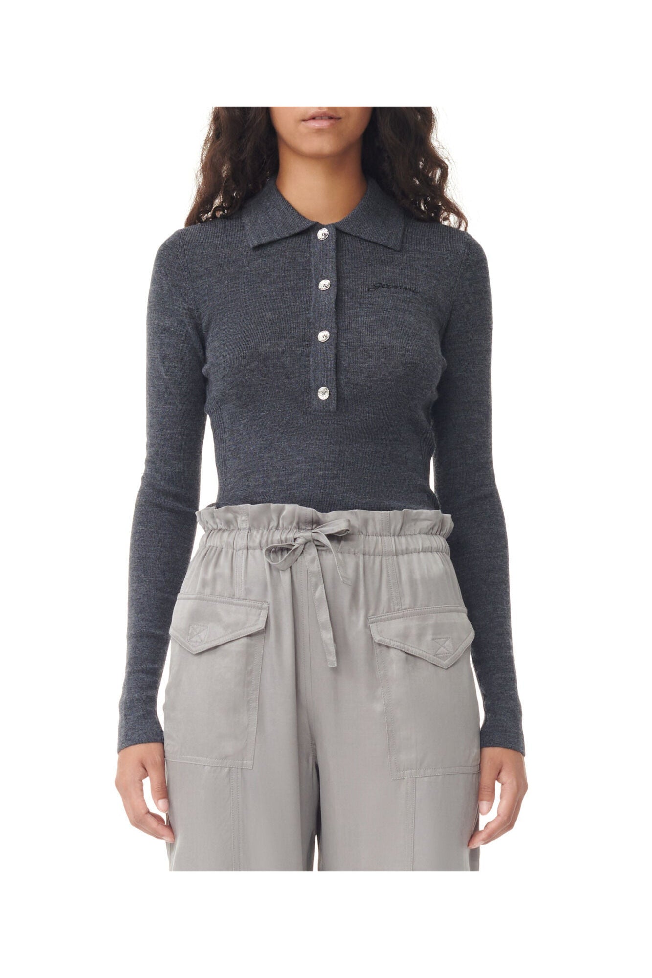 Grey Washed Satin Trousers | Frost Gray