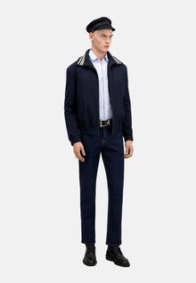 Black Jacket With Stand-Up Collar | Men | Royal Blue x Dark Navy