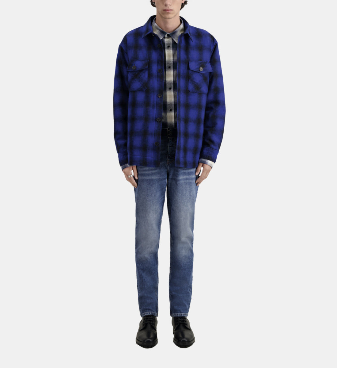 Checkered Wool-Blend Overshirt Jacket | Men | Blue Black