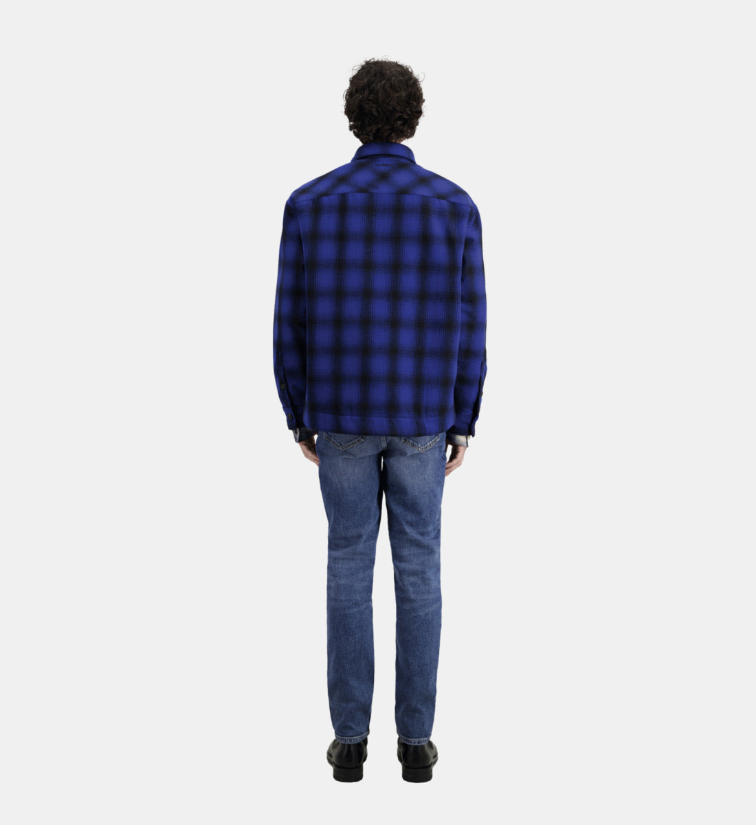 Checkered Wool-Blend Overshirt Jacket | Men | Blue Black