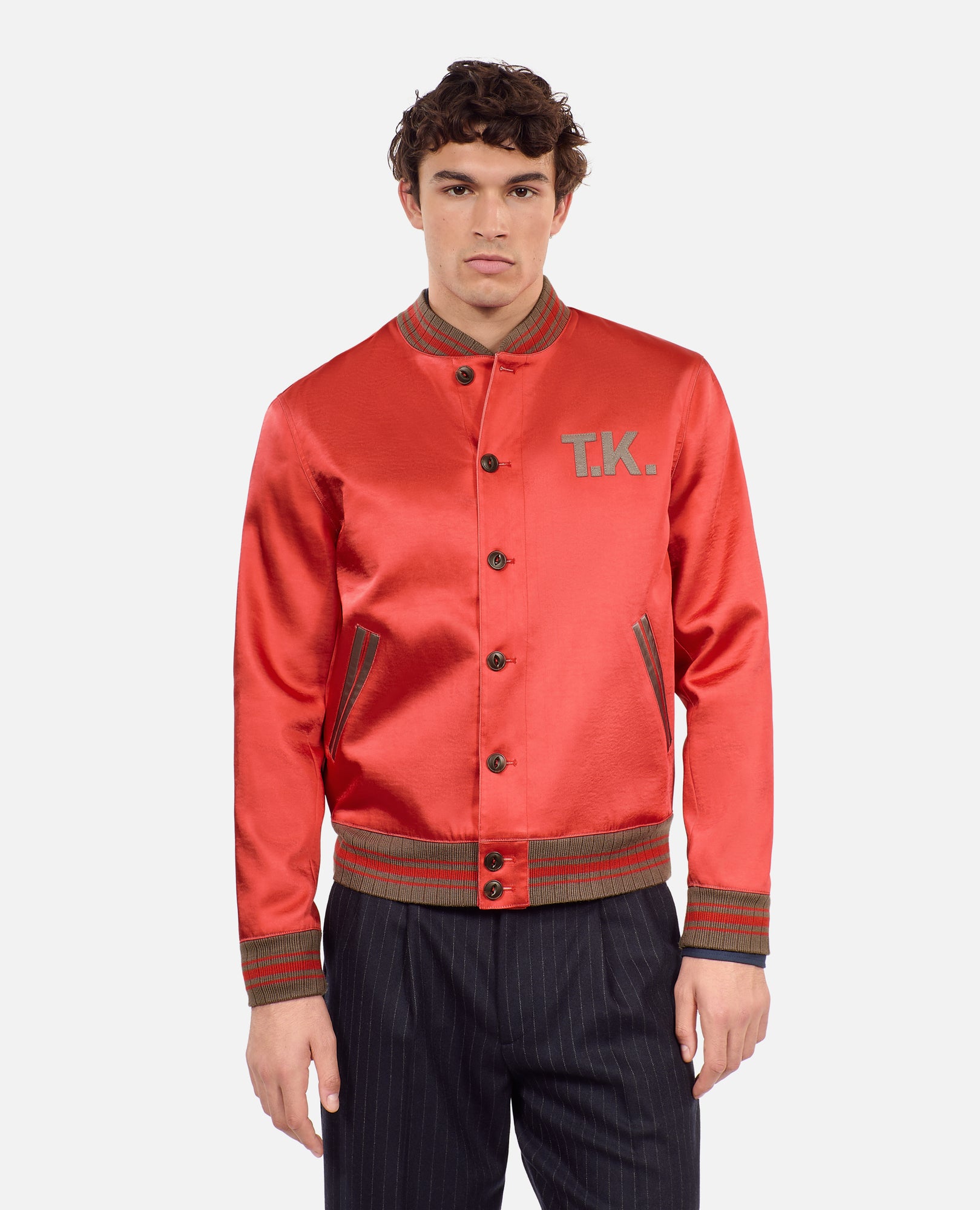 Red Satin Jacket With Patches | Men | Rubis