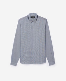 Cotton Shirt With Houndstooth Micro-Pattern | Men | Blue White