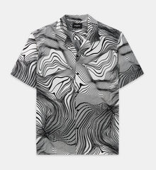 Two-Tone Hawaiian-Collar Shirt With Motif | Men | White x Black