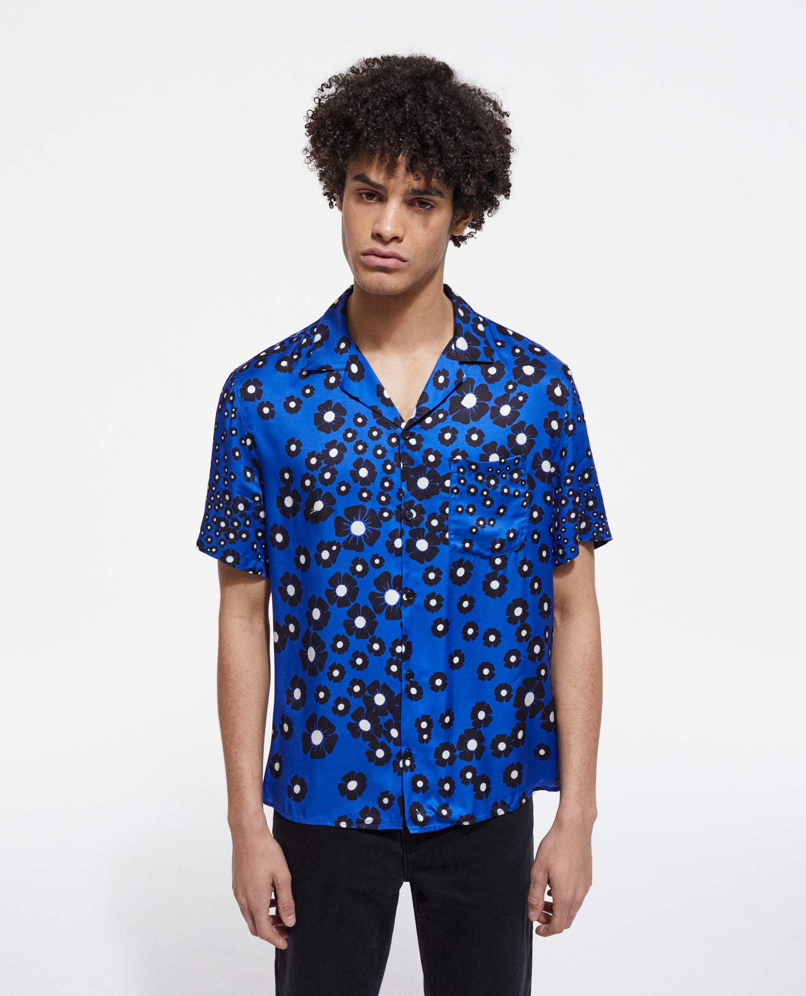 Floral Hawaiian Collar Shirt | Men | Navy x Black