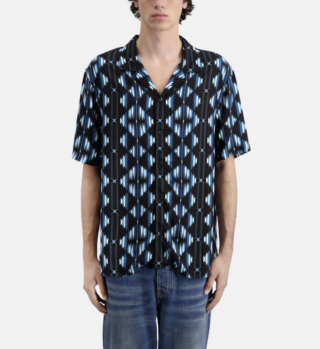 Printed Short Sleeved Shirt | Men | Black x Green