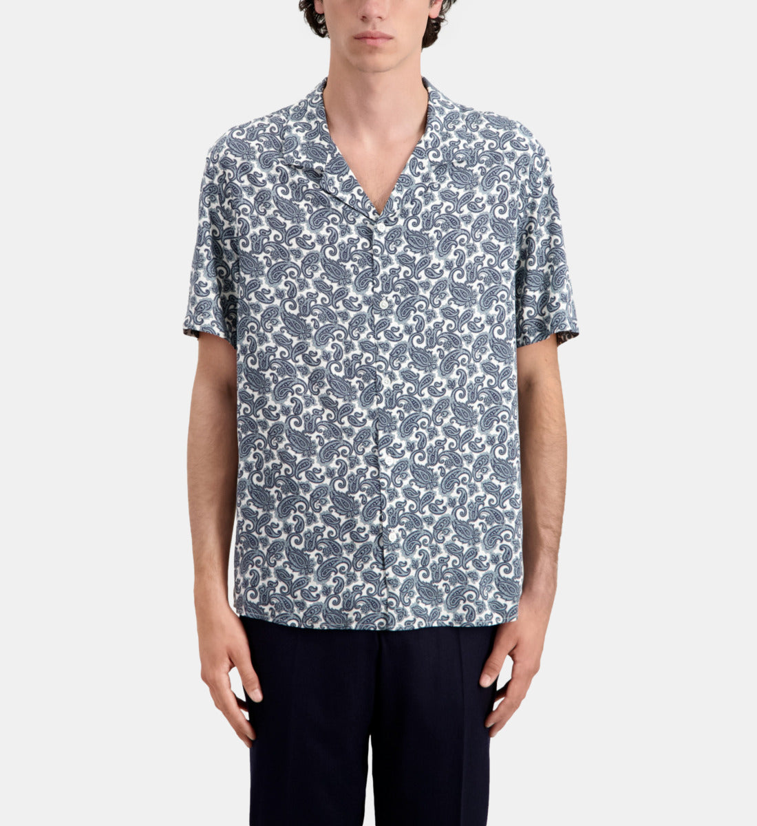 Short Sleeved Printed Shirt | Men | White x Blue