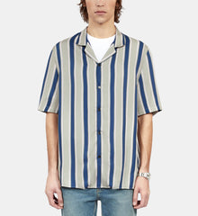 Blue And Gray Striped Short Sleeve Shirt | Men | Purple x Green