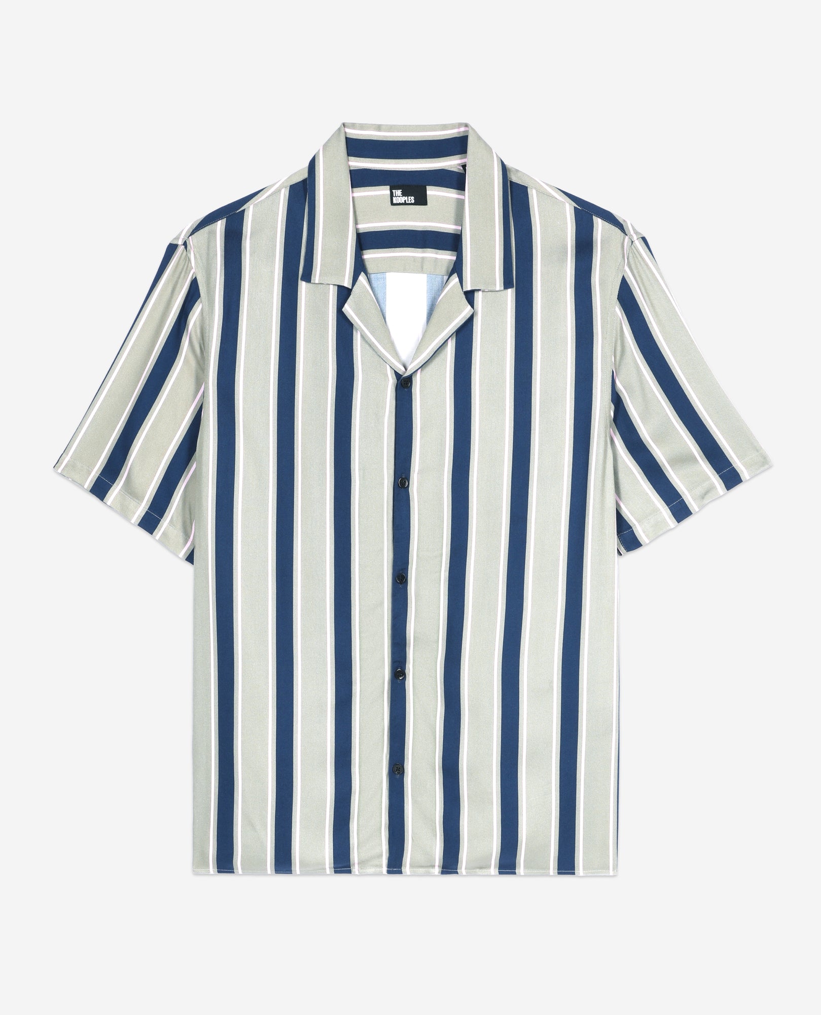 Blue And Gray Striped Short Sleeve Shirt | Men | Purple x Green