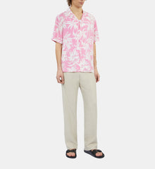 Palm Tree Print Short Sleeve Shirt | Men | Pink x White